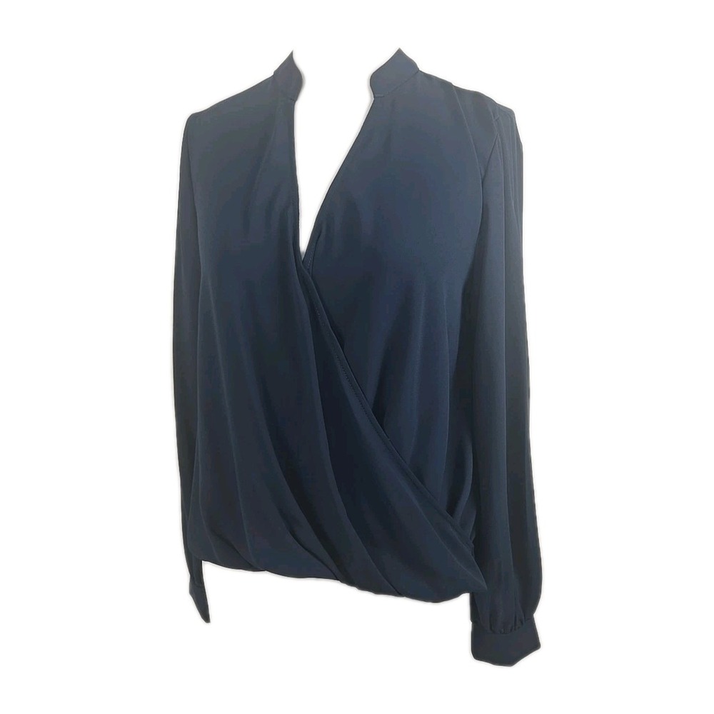 LUSH‎ Azure Blue Small Chiffon Long Sleeve Faux-Wrap Blouse Top S